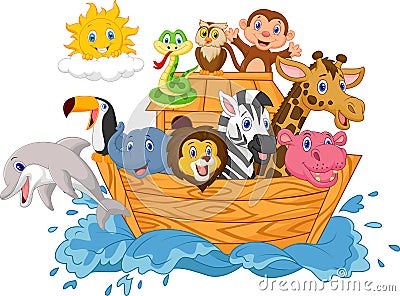 Cartoon Noah`s ark isolated on white background Vector Illustration