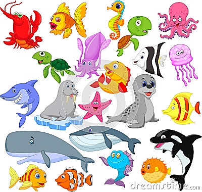 Cartoon sea life collection set Vector Illustration