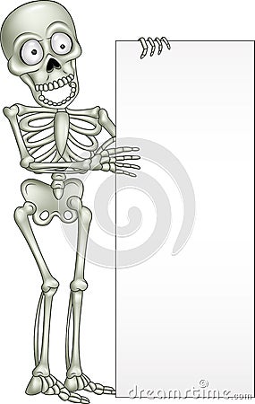 Cartoon skeleton holding blank sign Vector Illustration