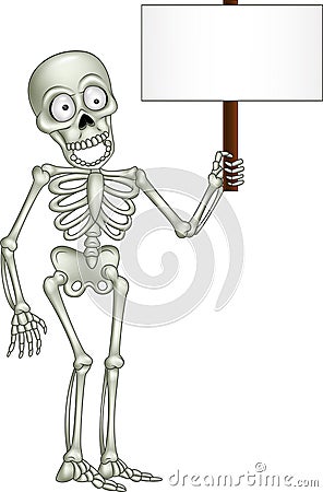 Cartoon skeleton holding blank sign Vector Illustration