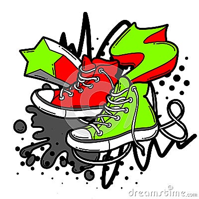 Illustration with cartoon sneakers. Vector Illustration