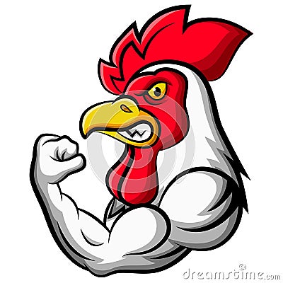 Cartoon strong chicken mascot design Vector Illustration