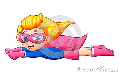 Cartoon superhero girl flying Vector Illustration