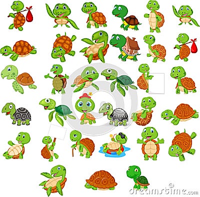 Cartoon turtle collection set Vector Illustration