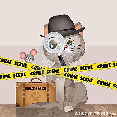 illustration of cat detective investigations Cartoon Illustration