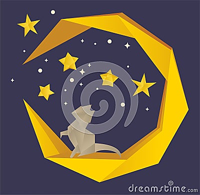 Vector illustration. Cat on the moon in the night sky Vector Illustration