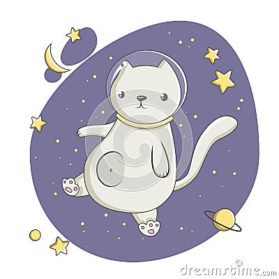 Illustration cat in space astronaut cute Vector Illustration