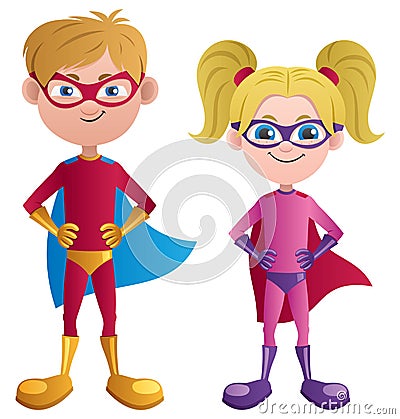 Super Kids Caucasian Vector Illustration