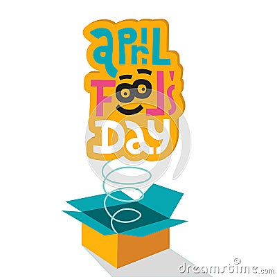 Illustration Celebrating April Fools` Day.Lettering quote April fools day springing out of box. jack in the box toy Vector Illustration