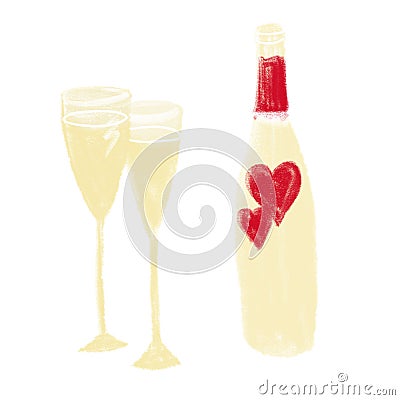 Illustration champagne and glasses isolated on white Stock Photo