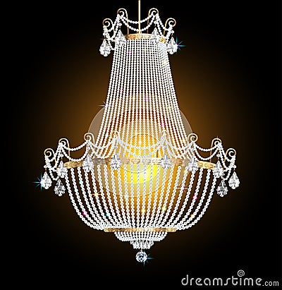 chandelier with crystal pendants on the black Vector Illustration