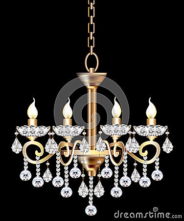 Chandelier with crystal pendants on the black Vector Illustration