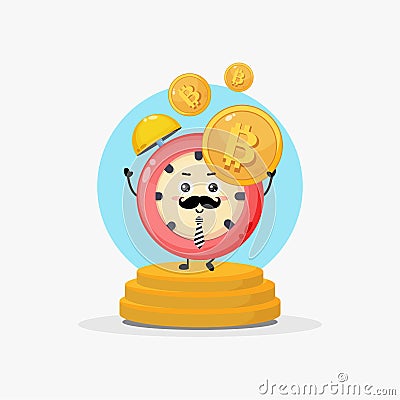 Illustration of character alarm clock having bitcoin Vector Illustration