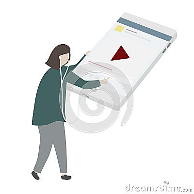 Illustration of a character listening to music Stock Photo