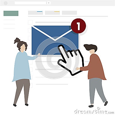 Illustration of characters sending an email Vector Illustration