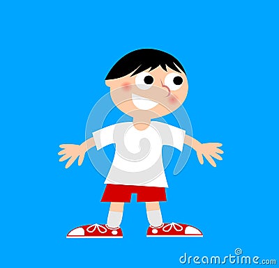 Illustration of a cheerful child in white t-shirt and red shorts Cartoon Illustration