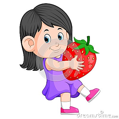 Cheerful girl with big strawberries Vector Illustration