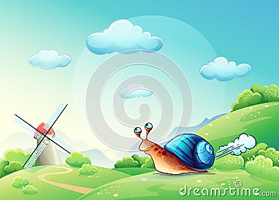 Illustration cheerful snail on a meadow Vector Illustration