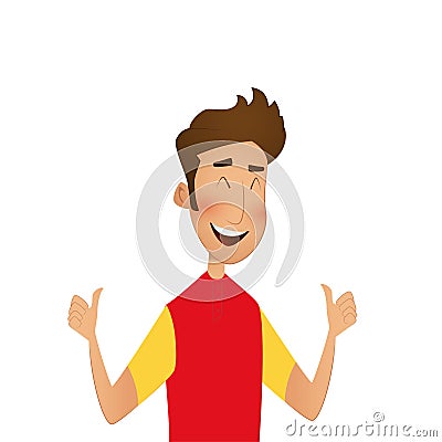 Illustration of cheerful young man showing thumbs up Vector Illustration