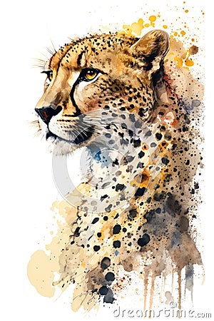 Illustration Cheetah in watercolor. Animal on a white background, generative AI Stock Photo