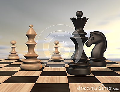Illustration with chess pieces and chessboard. Stock Photo
