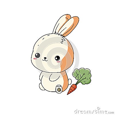 An illustration of chibi bunny an a carrot, good for sticker Cartoon Illustration