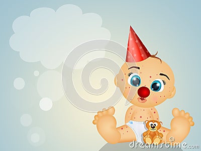 Child with measles with a clown nose Stock Photo