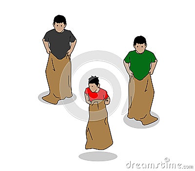 illustration of a child taking part in a sack race to celebrate independence day Stock Photo