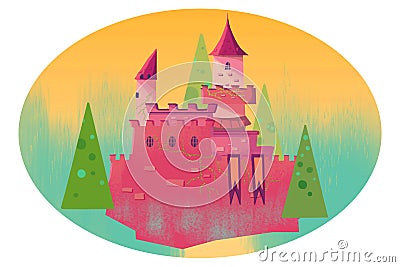 Illustration for Children: Castle in the Forest. Stock Photo