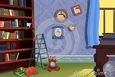 Illustration For Children: The Library / Study Room. Stock Photo