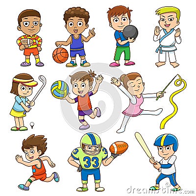 Illustration of children playing different sports. Vector Illustration