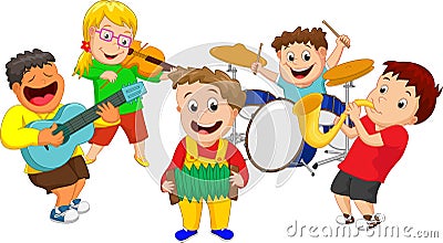 Illustration of children playing music instrument Vector Illustration