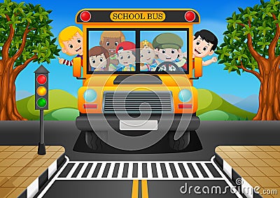 children of a school bus Vector Illustration