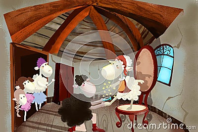 Illustration for Children: Sheep Prince is Proposing Marriage to Sheep Cinderella. Stock Photo