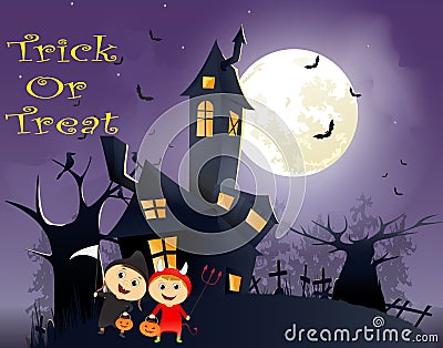 Illustration of children trick or treating in Halloween costume Vector Illustration