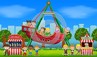 Childrens having fun in carnival at daytime Vector Illustration