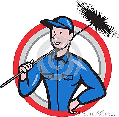 Chimney Sweeper Cleaner Worker Retro Vector Illustration