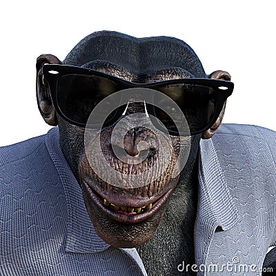 Illustration of a chimpanzee wearing sunglasses on a white background Cartoon Illustration