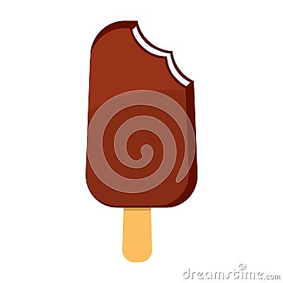 Illustration of chocolate ice cream with a piece bitten off. Isolated on white. Vector Illustration