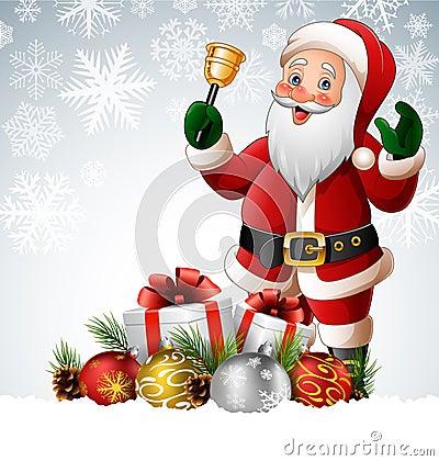 Christmas background with santa claus ringing bell Vector Illustration