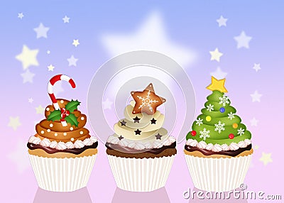 Illustration of Christmas cupcakes Stock Photo