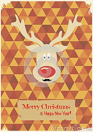 Illustration of Christmas funny deer with a mustac Vector Illustration