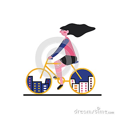 Illustration of a city bike. Girl. Flat style Stock Photo