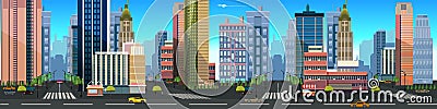 Illustration of a city landscape ,with buildings and road, vector unending background with separated layers for game Vector Illustration