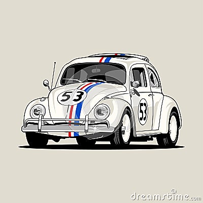 Illustration of a classic Volkswagen Beetle Herbie love bug car cartoon vector Vector Illustration