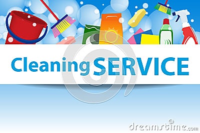 Illustration cleaning service. Poster template for house cleaning Stock Photo