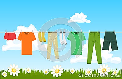 Illustration of clothes drying outdoor Vector Illustration