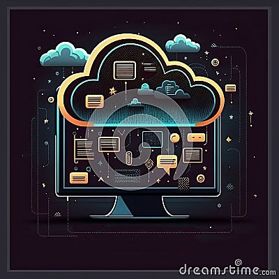 Illustration of cloud computing Cartoon Illustration