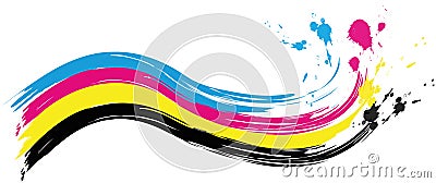 Illustration of cmyk printing color wave with splashes of color Vector Illustration