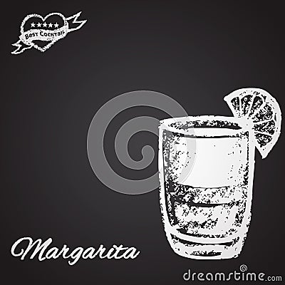 Illustration cocktail chalk: Margarita. Best cocktail theme. Vector Illustration